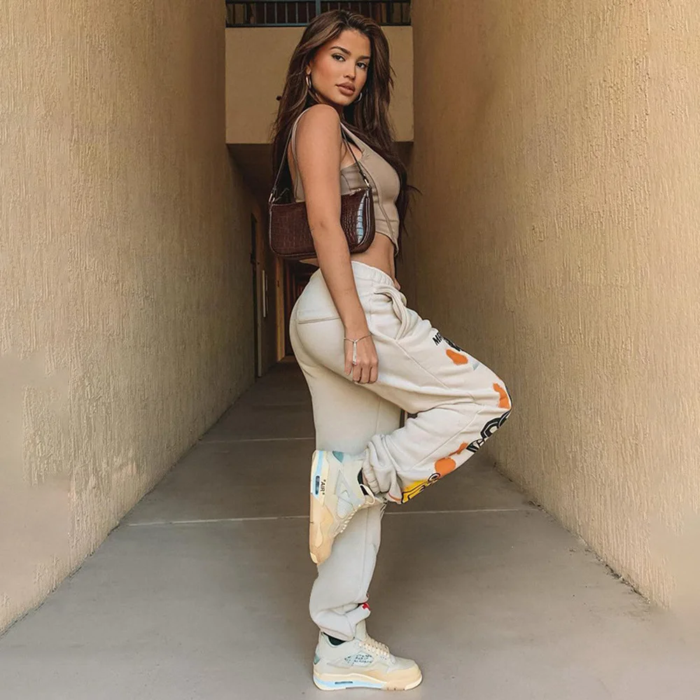 2021 New Arrival Cartoon Printed Graphic Sports Joggers Casual Fashion Women Pants Sweat Pants With Graffiti Streetwear