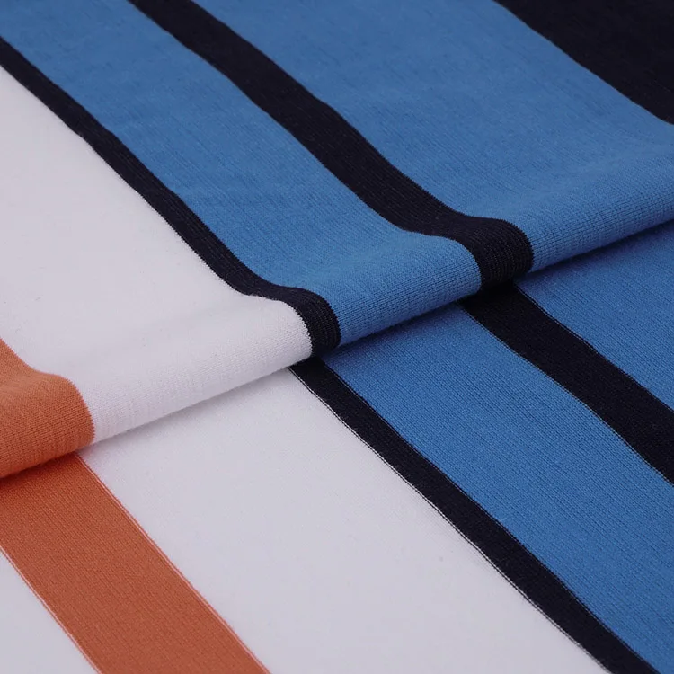 
High quality polo shirt fabric yarn dyed knit fabric 95% cotton blue striped fabric jersey 