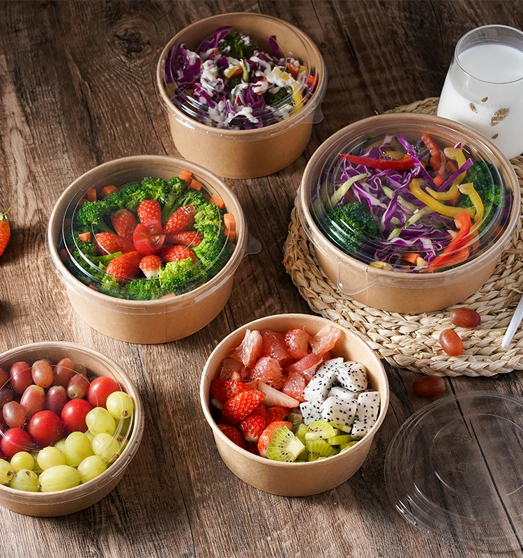 36Oz/1100ML Disposable Eco Friendly Takeaway Kraft Paper Bowl With Lid For Food And Ice Cream Packaging