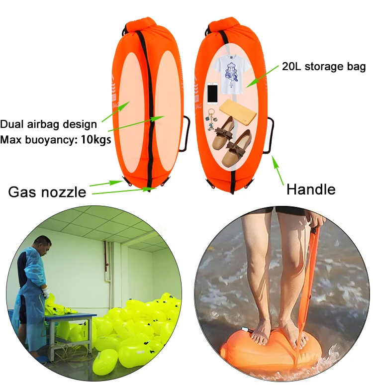 Custom Waterproof Floating Swim Air Bag Buoy Open Water TPU PVC Inflatable Safety Life Swim Buoy Dry Bag Swimming Buoy