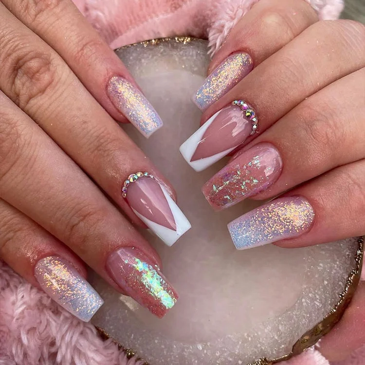 Naixi 2023 Hot Sell Free Samples Nails Press on Ballerina Acrylic Nails Diamond Custom Medium Coffin French 24pcs/Box Blind Box