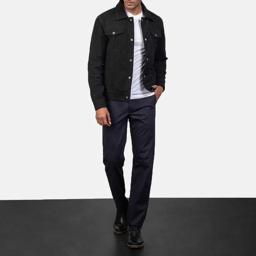 Men Custom Cotton Jeans Bomber Jacket with Front Pockets / Men Motorbike Jackets Quilted in Black
