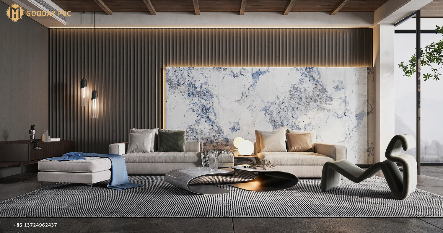 Stone Film interior decorative bamboo fiber EVEN grain Glossy board for wall price wpc wall panel Solid Panel
