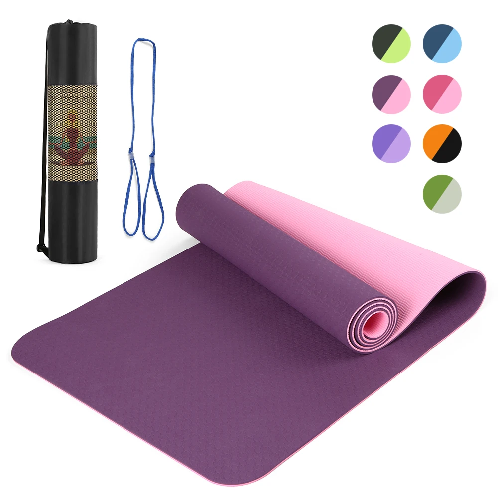 Non-slip Yoga Mat TPE Eco Friendly Fitness Pilates Gymnastics Mat Gift Carrying Strap and Storage bag