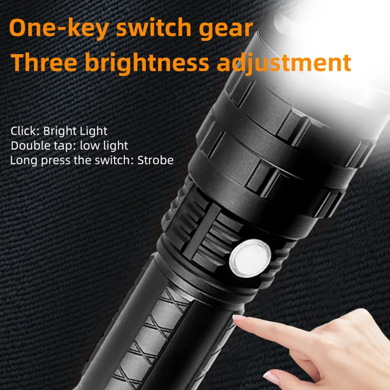 High Lumen Xhp50 Aluminum Rechargeable Telescopic Zoomable Power Display Led Flashlights Tactical 2000 Lumen Hand Torch Light