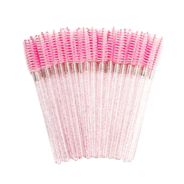 50 Pcs Shiny Lashes Applicator Wands Curler Disposable Colorful Pink Eyebrow Eyelash Mascara Brush