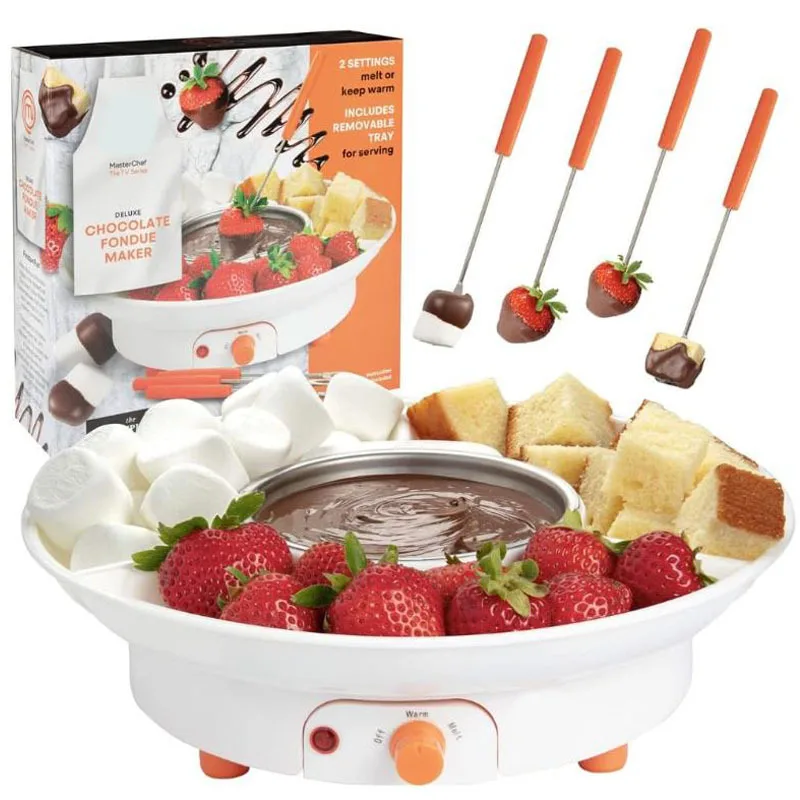 Electric Stainless Steel Chocolate & Cheese Fondue Pot Set for Melting Chocolate
