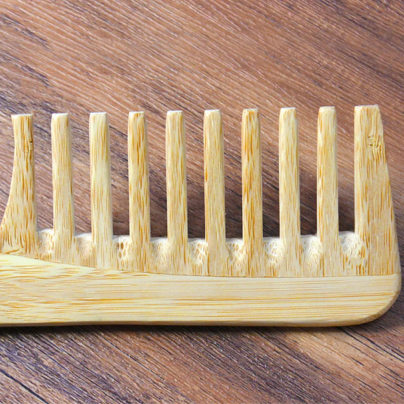 Bamboo Lightweight Wide Tooth  Anti Static Comb Round Teeth Design Detangling Hair Comb for Curly Hair Hair Styling Comb