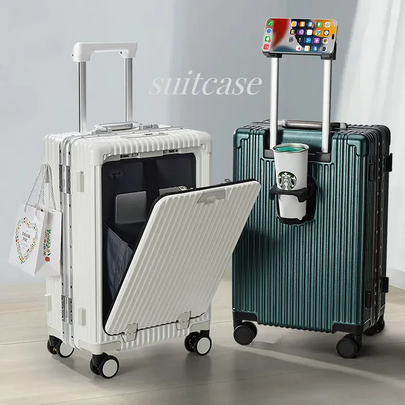 Airline Approved Carry On Luggage with Spinner Wheels 2023 Aluminum Framed Carry On Suitcase with Front Open Laptop Compartment