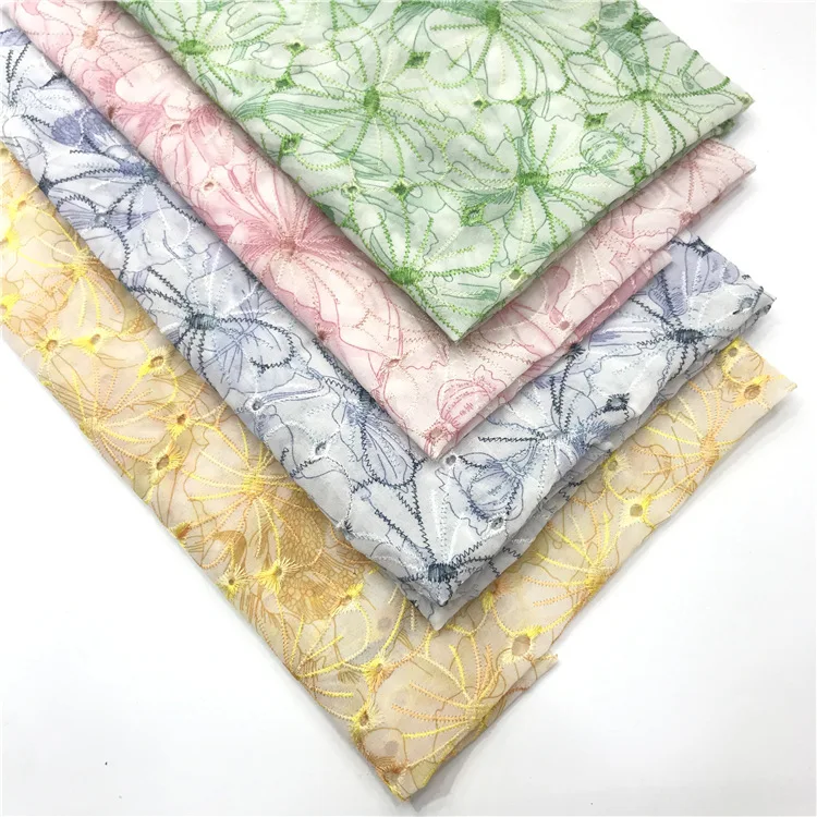 Wholesale Machine Embroidery Dress Customized Pattern Designs Embroidered 100% Cotton Embroidery Fabric For Apparel