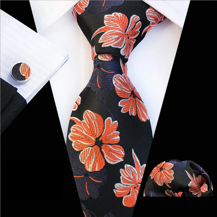 Custom Tie Pocket Square and Cufflink Set Floral Neckties With Pocket Squares Fashion Men Ties and Hanky Set