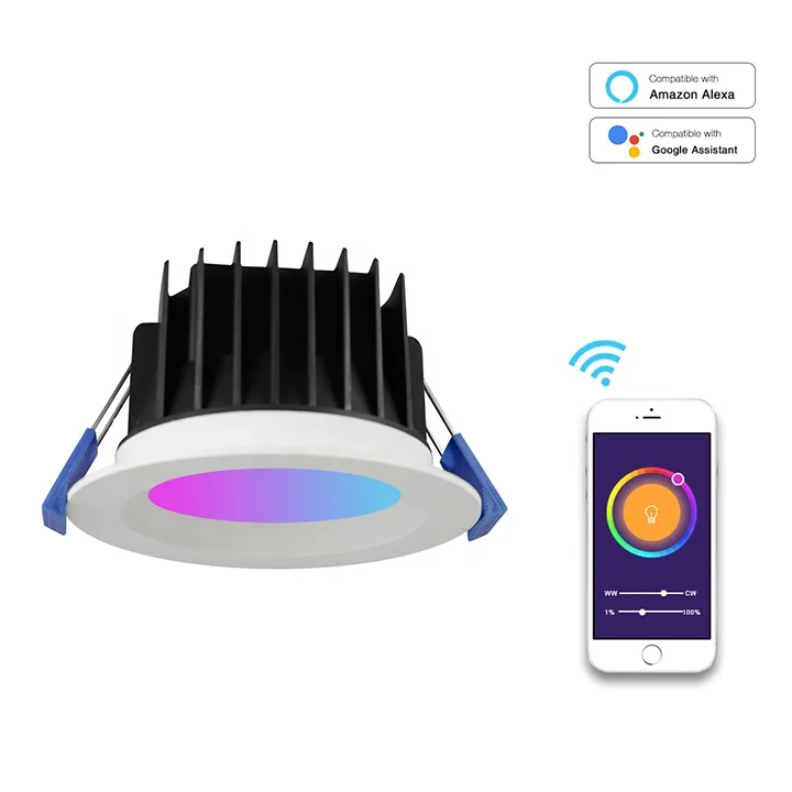 Wholesales Price Tuya ZigBee WiFi Smart RGBW Downlights IP44 90mm Cut Out CE RCM IC-4 3 Years Warranty for Ambient Lighting
