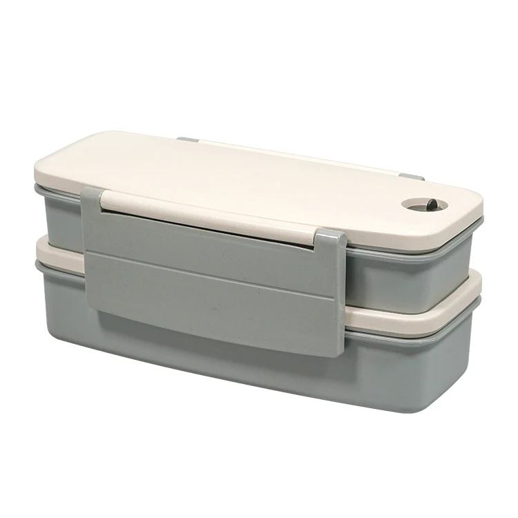 Double layer compartment bento box reusable hard pp plastic bamboo fiber lunch box