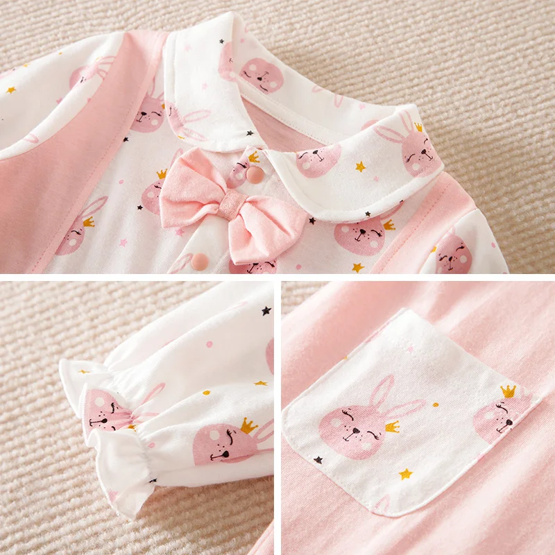 Милая Красивая Детская одежда с принтом Розовый кукольный воротник длинным рукавом милый мультяшный кролик точка оптовая продажа