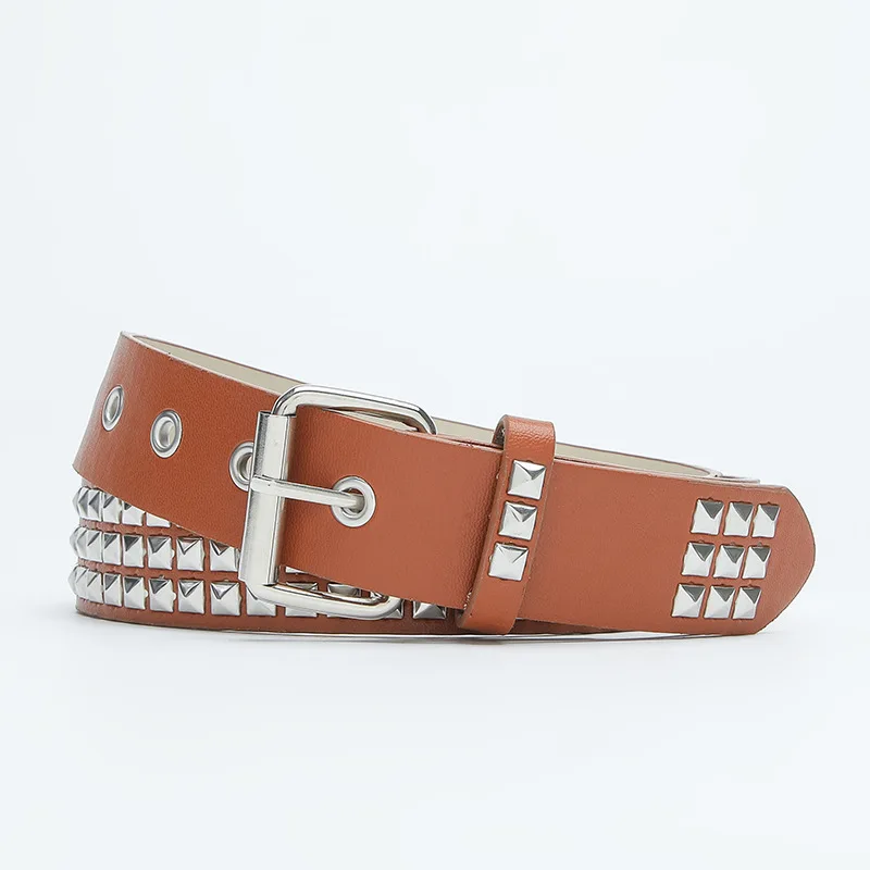 Wholesale Fashion Western Pyramid Rivet Leather Y2k Belt Punk Rock Studded Leather Belt For Women