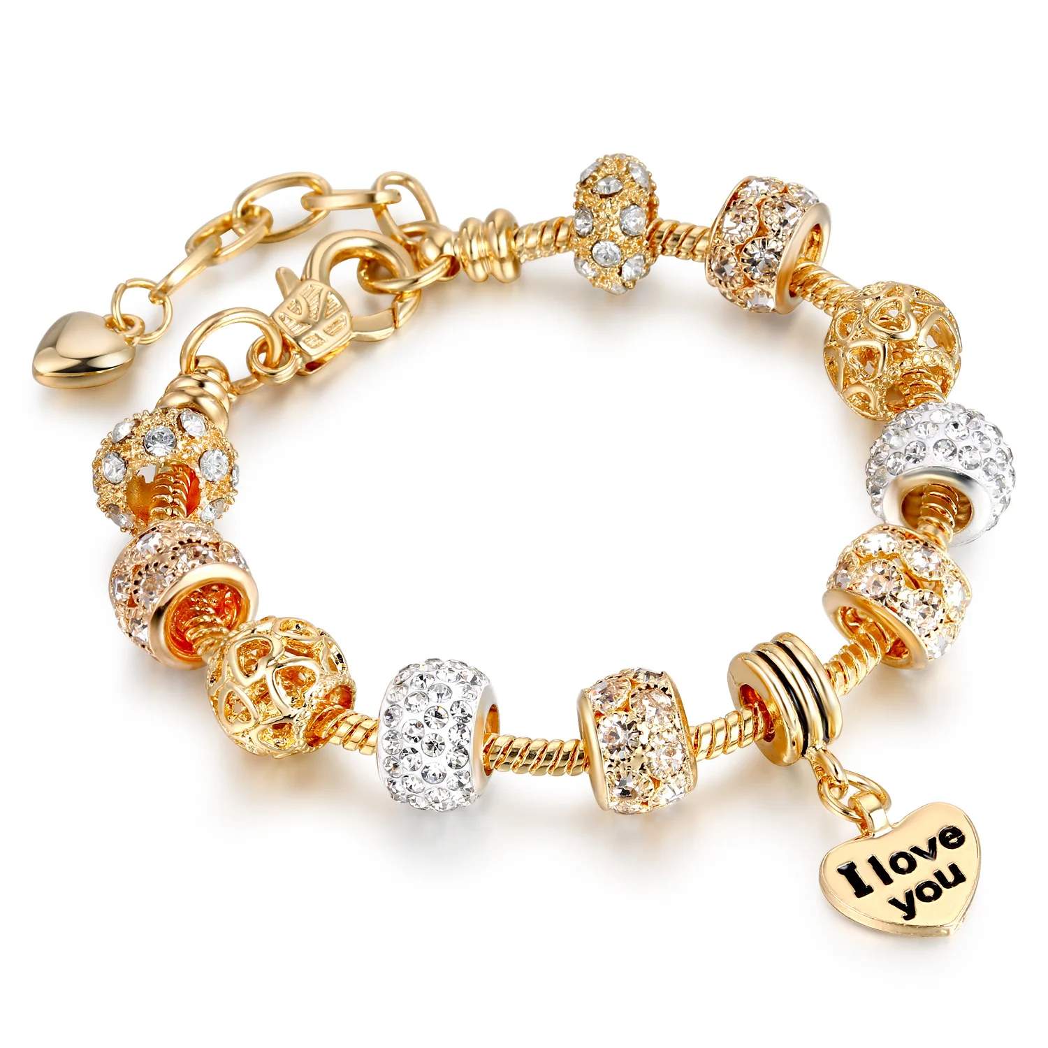 Best Gift Charm Bracelet Austrian Rhinestone Fit Fashion Jewelry Gold Crystal Flower Heart Charm Bracelet diy beads bracelet