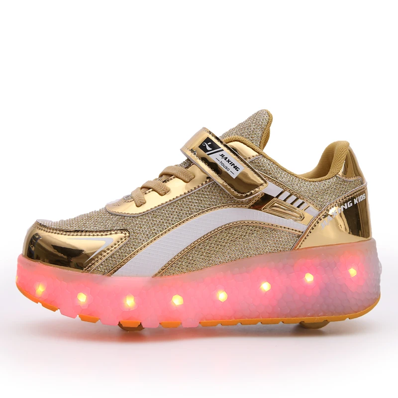 Casual Shoes USB Charging Boys Girl Automatic Jazzy LED Lighted Flashing Kids Children Roller Skate Glowing Sneakers with Wheels