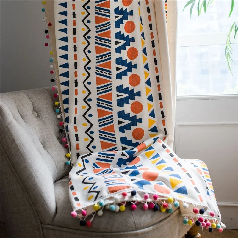 Spring Colorful Bohemian Style Triangle Tassel Curtain  Wedding Backdrop Curtain For Living Room blackout and Bathroom Shower