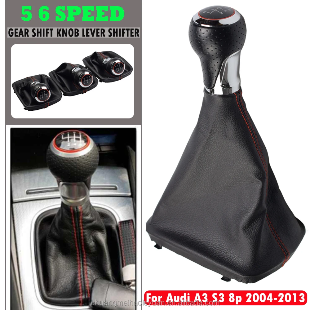 5 6 Speed Shifter Konb Car Gear Shift Knob With Boot Cover For Audi A4 B6 8E 2000-2004 A6 C5 4B 1997-2005 2001 2002 2003