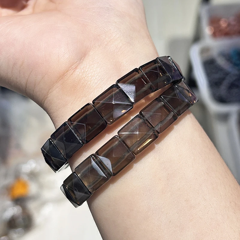 New Fashion Natural Square Smoky Crystal Bracelets Natural Crystal Jewelry Unisex style