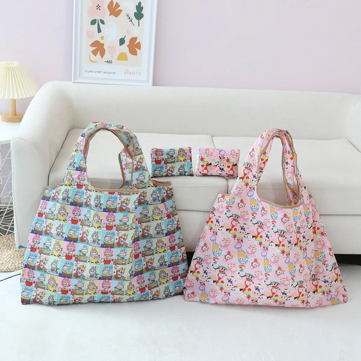 New spot Japanese cartoon shopping bag folding environmental tote bag doll oversized shopping bag