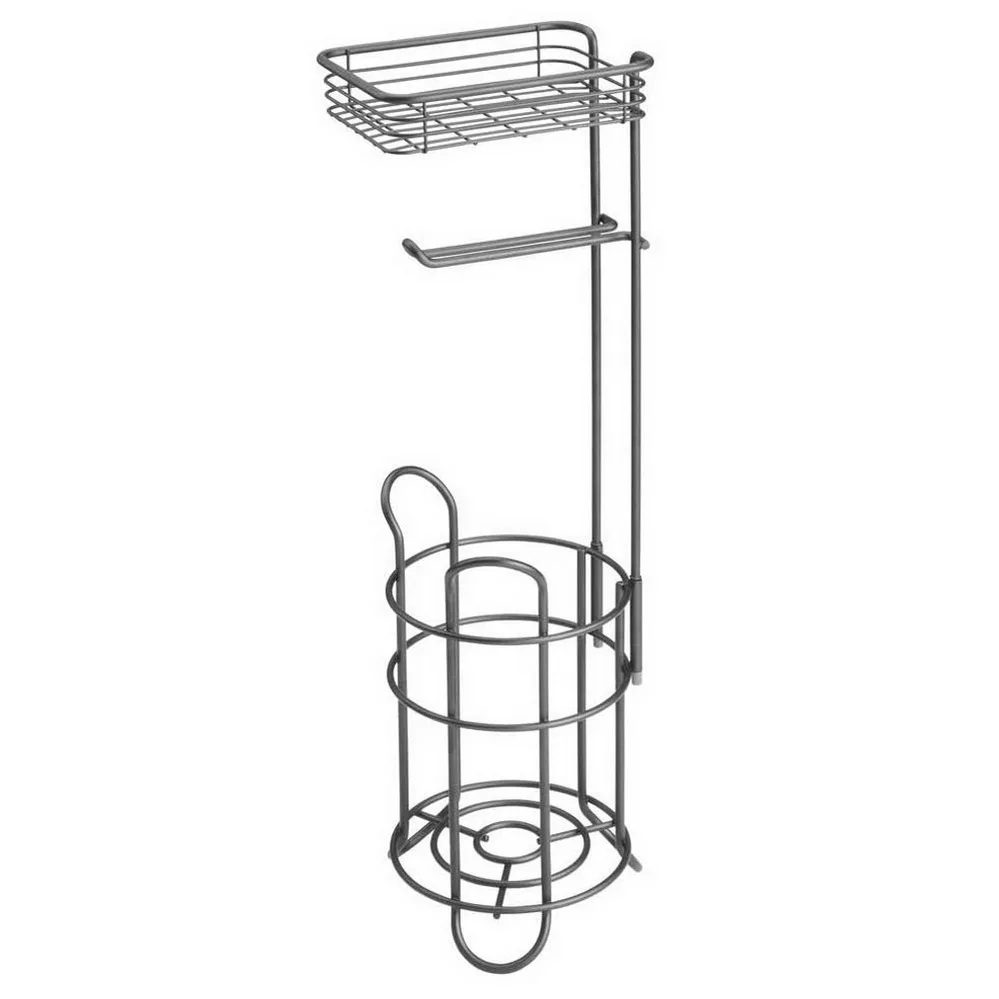 Bathroom Freestanding Metal Wire Toilet Paper Roll Holder Stand and Dispenser with Storage Shelf for Cell Mobile Phone