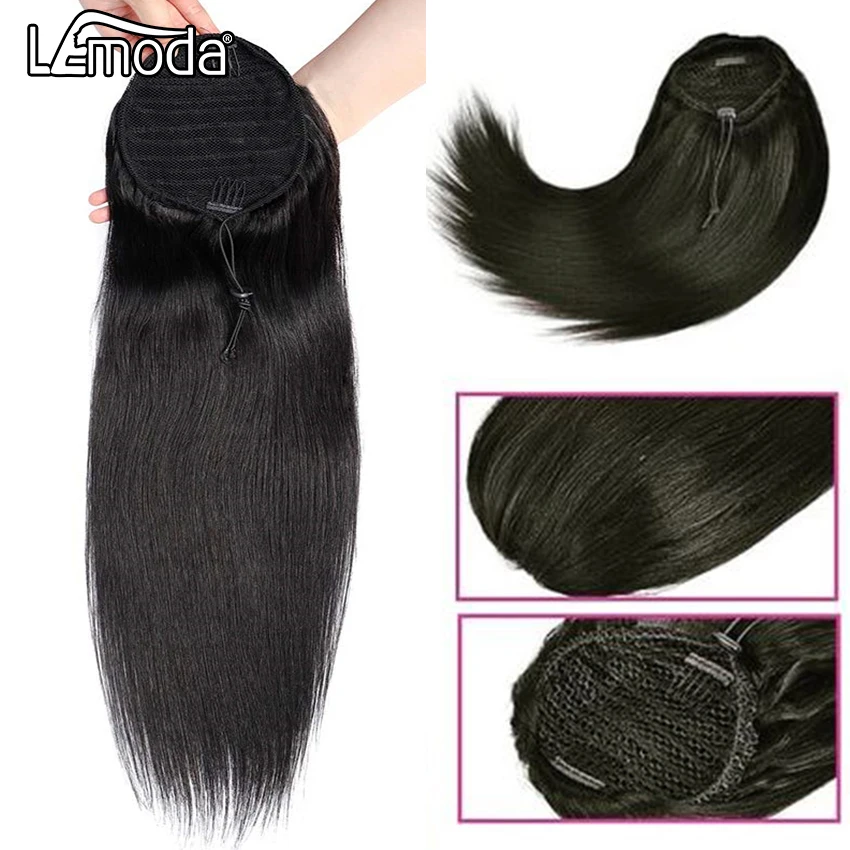 Wholesale Price Human Hair Brazilian Raw Virgin Hair 30 Inch Straight Long Clip In Drawstring Human Hair Ponytail