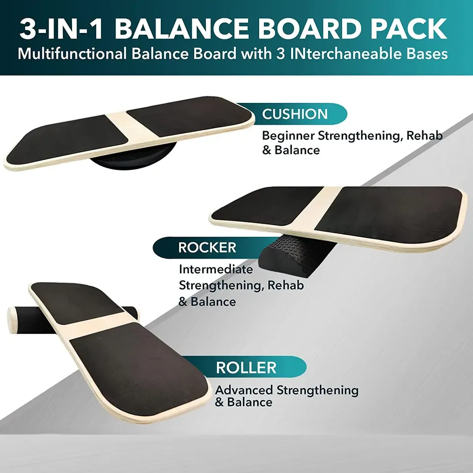 Wooden Balancing Board to Exercise and Build Stability, Wobble Board for Skateboard, Hockey, Snowboard & Surf Training