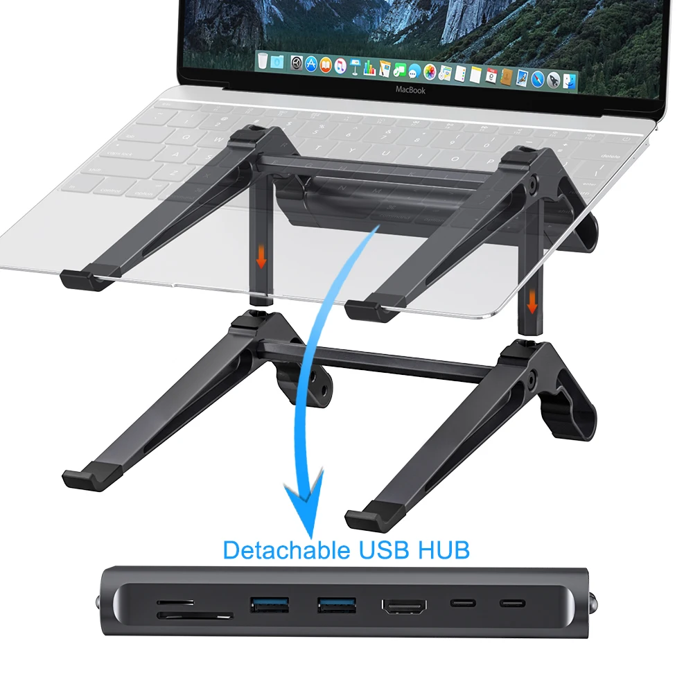 Hot Sale Portable Foldable Aluminium Alloy Laptop Notebook Holder Height Adjustable Aluminum Laptop stand With PD HUB