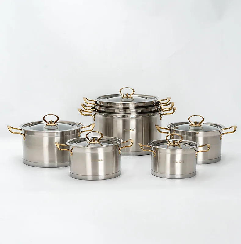Hot Sale 6 Pcs Stainless Steel Cookware Set Nonstick Cooking Pots And Pans Straight Shape Gold Kitchen Utensils