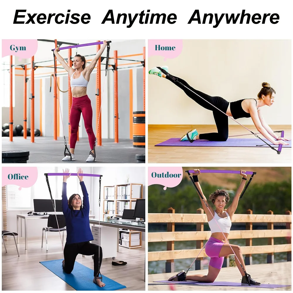 GEDENG Resistance Bands Set Workout Bar Pilates Bar Kit Exercise Elastic Bands Handles And Door Anchor for whole Body Train