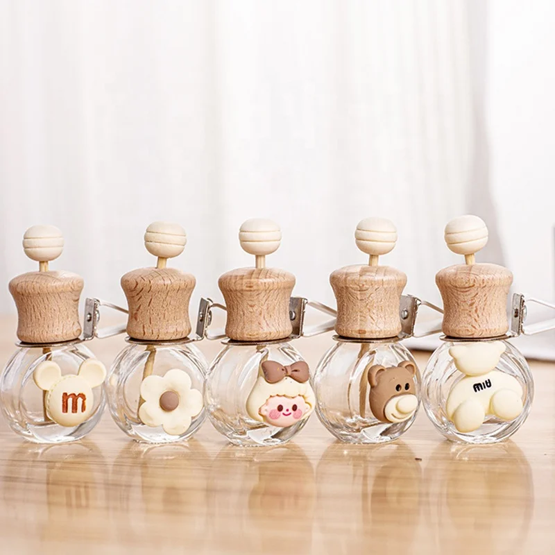 empty 10ml wooden cap clear glass car air freshener perfume bottle fragrance bottle diffuser bottle with wooden cap with clip
