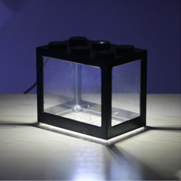 Mini Aquarium Betta Fish Tank Transparent with USB LED Lighting Small Aquarium Office Box Packaging Plastic Table Plastic Gift