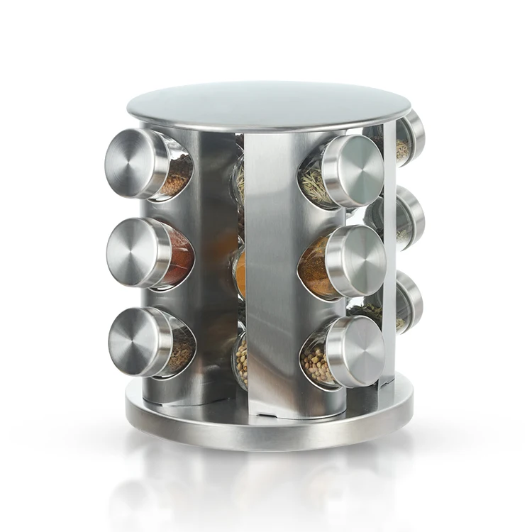 kitchen metal 12 pieces spices rotating set small round seasoning bottle and rack set glass condiment jars with stand