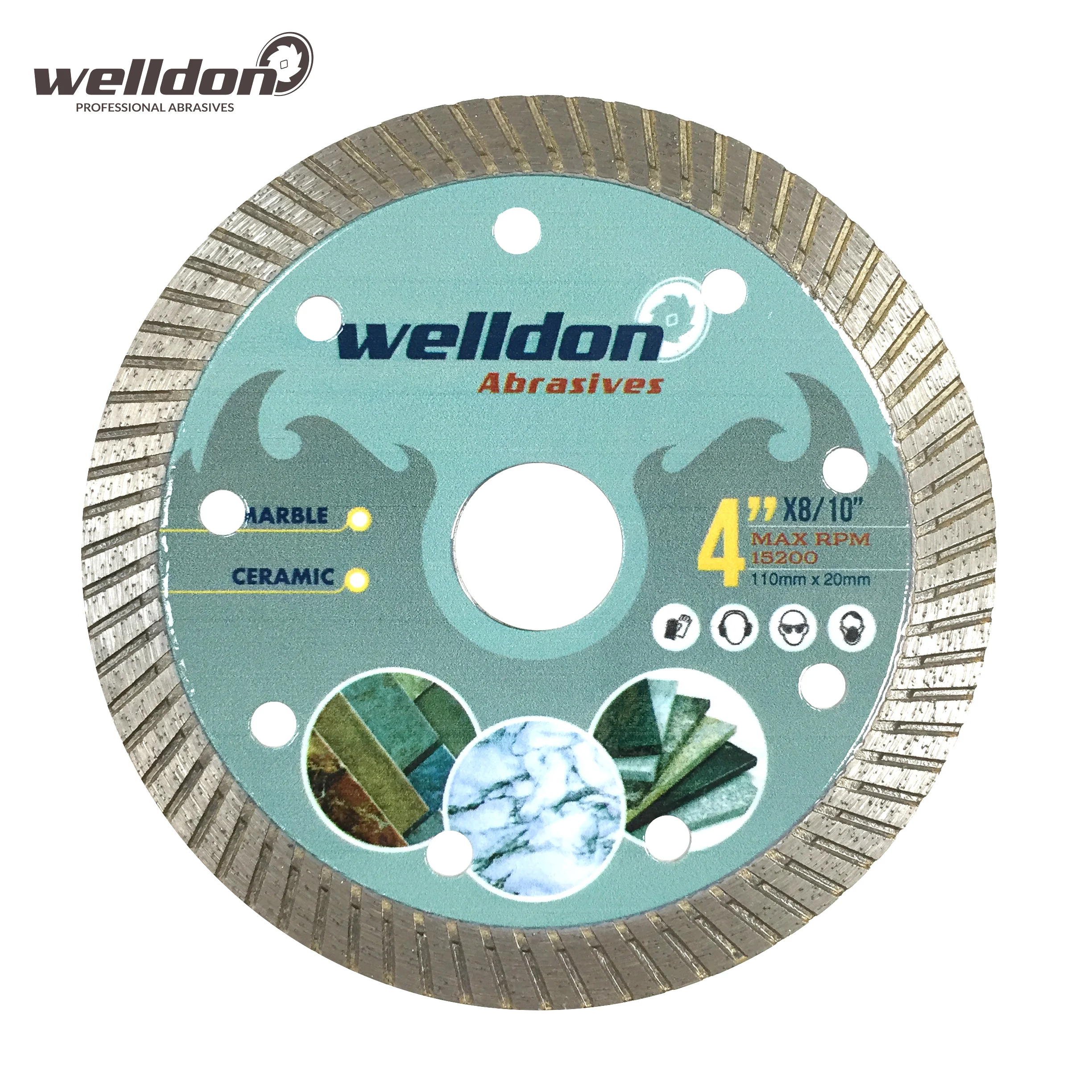 Welldon Diamond Saw Cutting Segmented Blade Laser Welded Sintered Turbo Rim Wholesale For Granite Marble Tile Ceramic