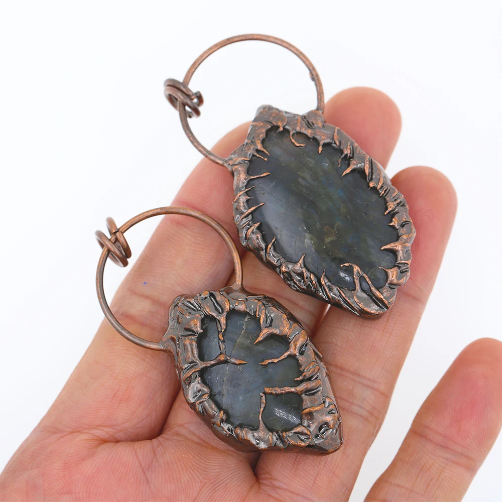Natural Raw Quartz Antique Brass Black Stone Pendant for Jewelry