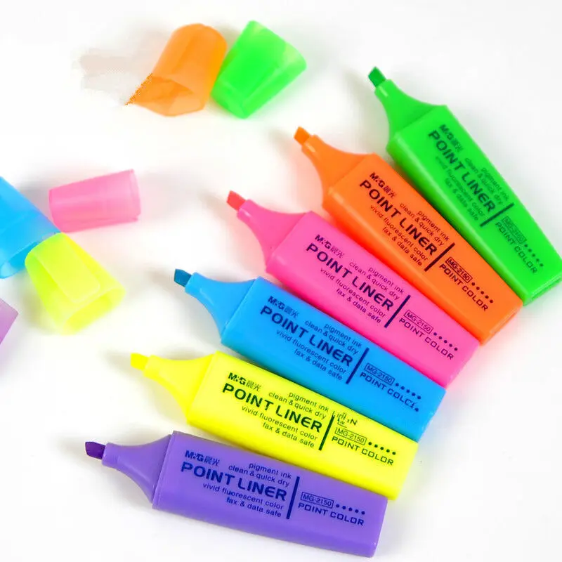 Smooth writing rainbow color pastel plastic glitter highlighter marker pen with clip for student kids