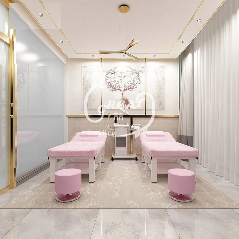 Modern Beauty Nail Equipment Facial Lash Bed Pink Cheap Manual Massage Table & Bed
