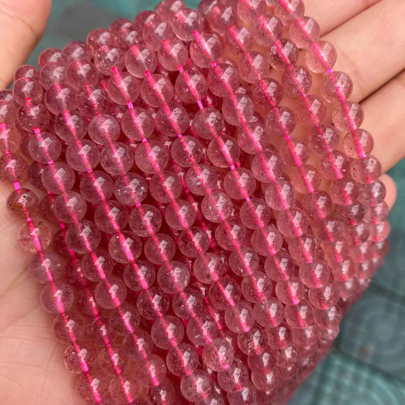 High Quality 6A Natural Strawberry Crystal Quartz Stone Beads Round Loose Beads Gemstone Beads For Jewelry Making