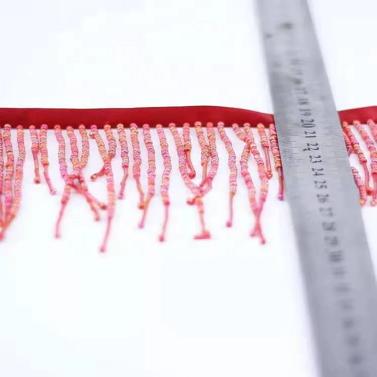 Garment Accessories Custom make beaded fringe  Heavy hand beaded trim fringe lace  Long fringe with beads