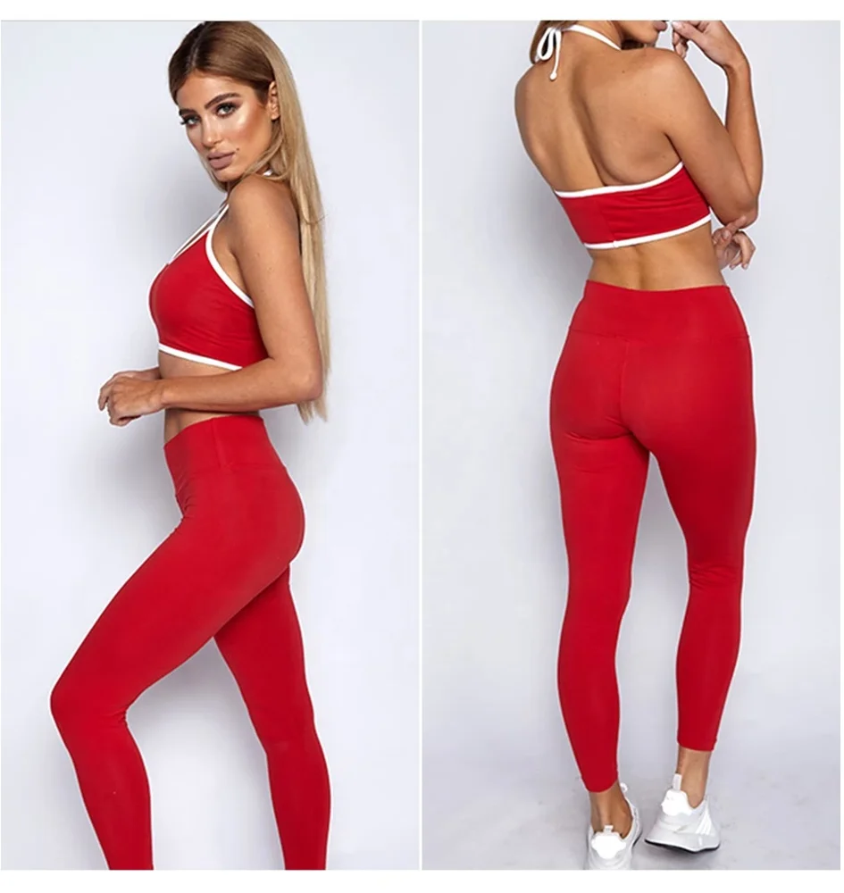 Gym Active Wear Compression Women Leggings With Bras Set Gym Sports Clothing