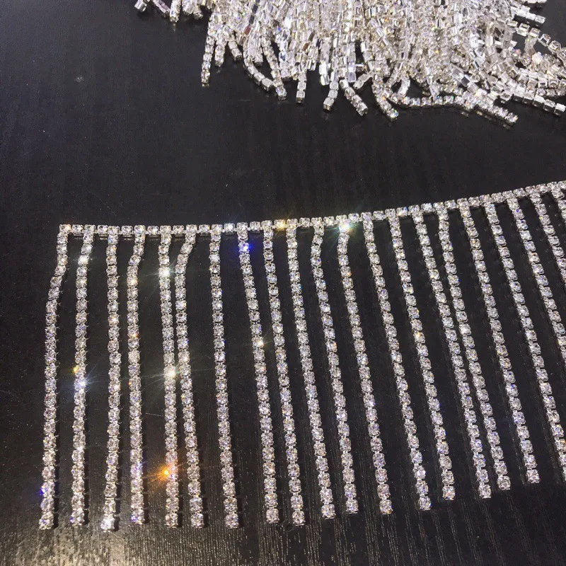 Chain Rhinestones Trim Colored Ab Glass Bling Tassel Fringe Crystal Luxury Wholesale 14cm Jewelry Making, Clothing Decoration