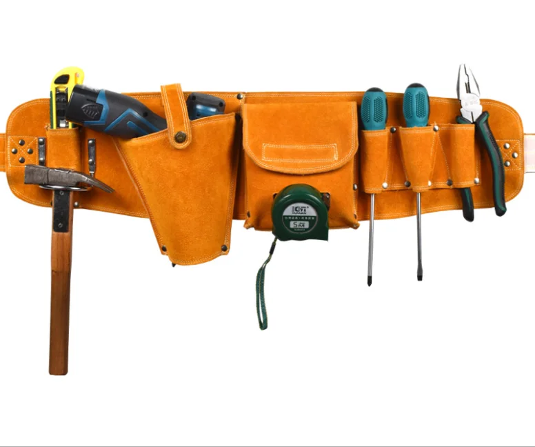 Multifunction Carpenter Nail Cowhide Belt Type Small Bag Metallic tool Storage Waist Bags