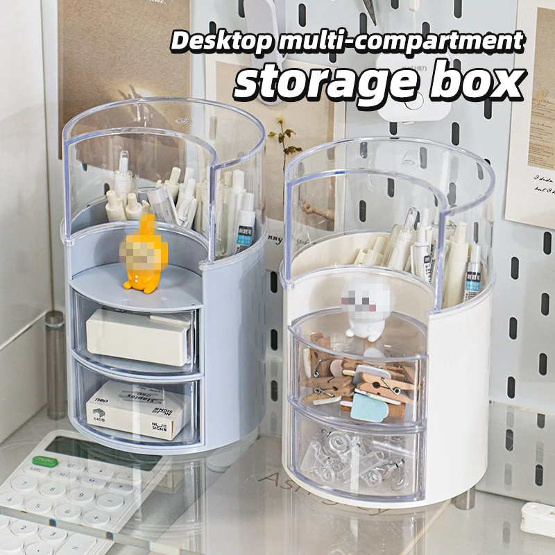 NEW ARRIVAL Combined Stationery Storage Box Desktop Office Plastic Revolving Drawer Pen Holder Container With Dustproof Cover