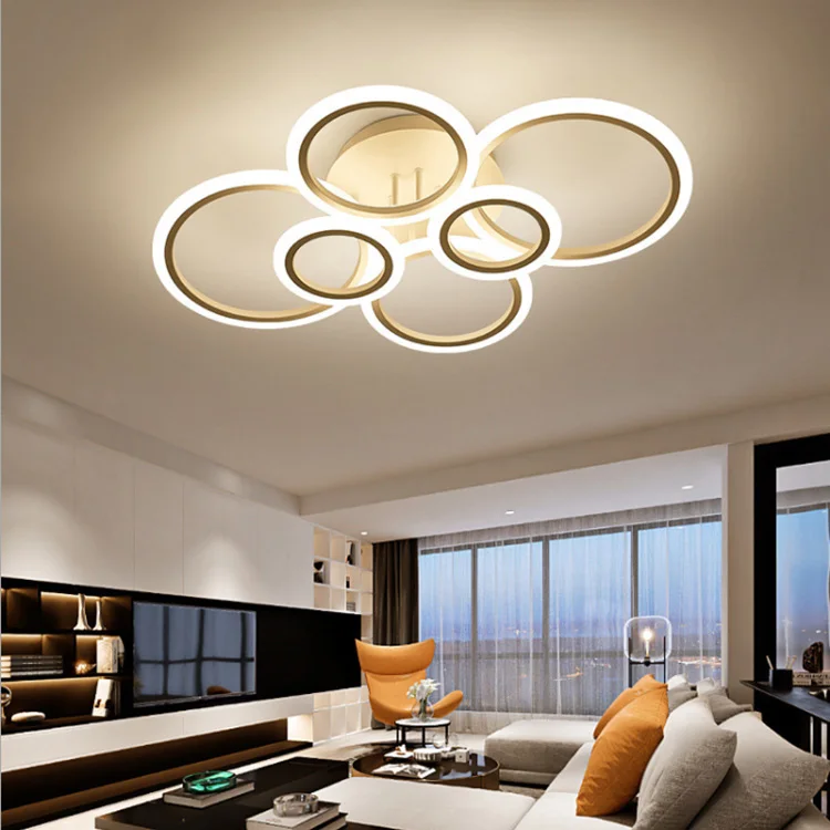 2021 newest LED Ceiling Lamp 6 Rings free move 4 color 60W Lighting Fixture Living Room,Bedroom, Dimmable by remote controller