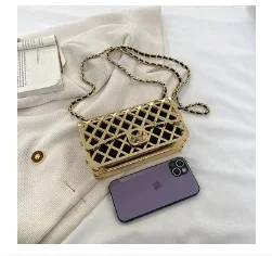 2023 European and American fashion metal cage female hand bag small hollow box bag fashion chain female shoulder crossbody bag