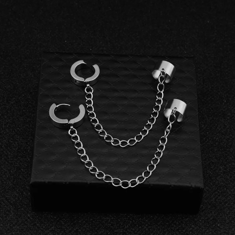 Wholesale Luxury stainless steel clip on non pierced earrings double hoops body silver painless ear clip earrings for men women