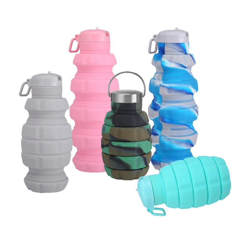 Reusable Portable and Lightweight Sports Water Bottle Grenade Shape Silicone Drinking Water Bottles