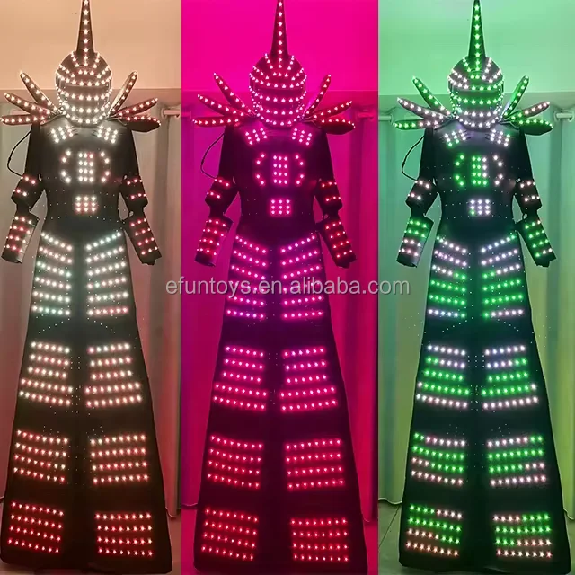 Funtoys MOQ 1 PCS Full Color Digital LED Robot Suit Pixel Costumes Clothes Stilts Walker Costume LED Lights Luminous Jacket