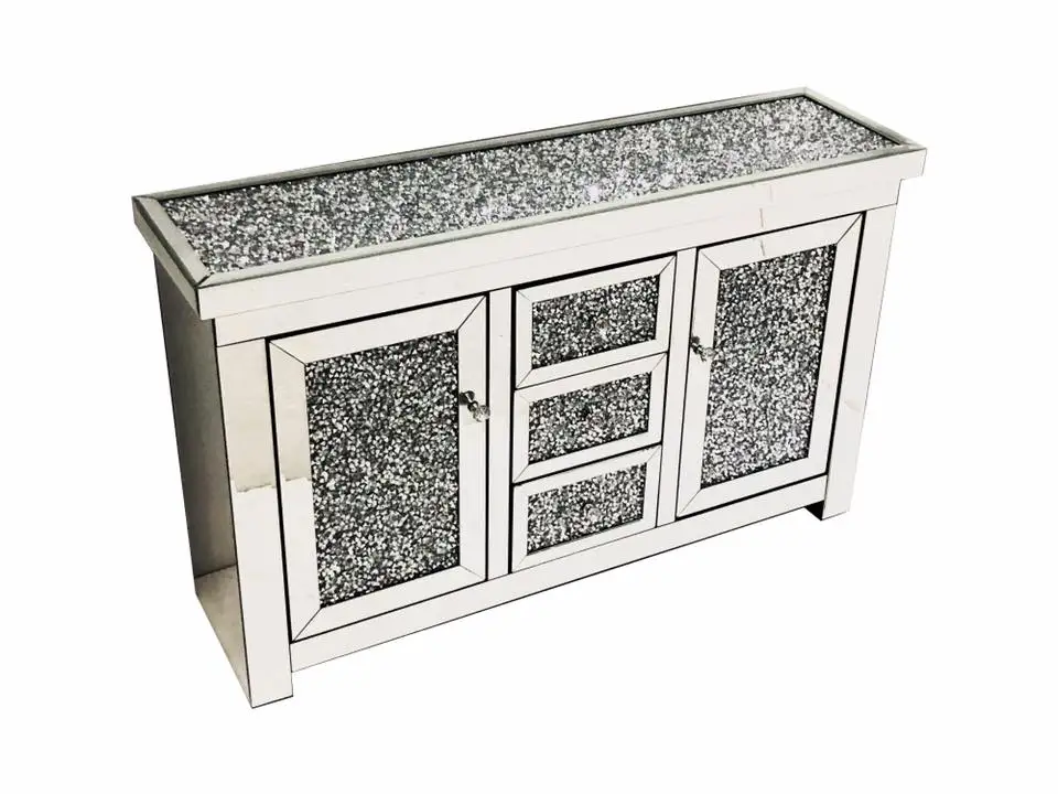 Modern  Decorative crush diamond  Mirrored Buffet Console Cabinet Sideboard